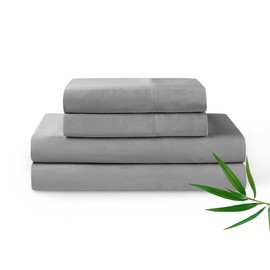 YnM Cooling Bed Sheet Set with 100 Percent Rayon Derived from Bamboo, 400TC Fabric with 1 Pillowcase and Flat Sheet, Deep Pocket Fit 19'', Silky-Soft & Sweat Wicking, 3 Piece (Twin XL, Dark Grey)