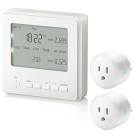 ISyncPlug Wireless Expandable Outlet Timer with Energy Monitor, 7 Day 24 Hours Programmable Digital Timer Switch Kit with Dual Outlet, Remote Control Switch for Home Appliance