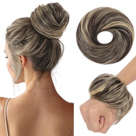 TESSHAIR Human Hair Messy Bun, 100% Real Hair Bun Extensions for Women,Natural Wavy,1 Count #-1BP613R Natural Black & Bleach Blonde