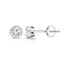 Diamond Wish 1/5 carat Lab Grown Diamond Round Stud Earrings in 14K White Gold (G-H, SI2-I1, cttw) Bezel Set Screw Back