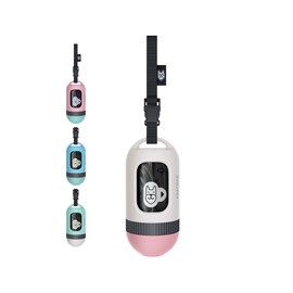 Dog Poop Bag Dispenser, Retractable Dog Waste Bag Holder for Dog Leash, Poop Bag Dispenser, Dog Walking Accessory (White/Pink)