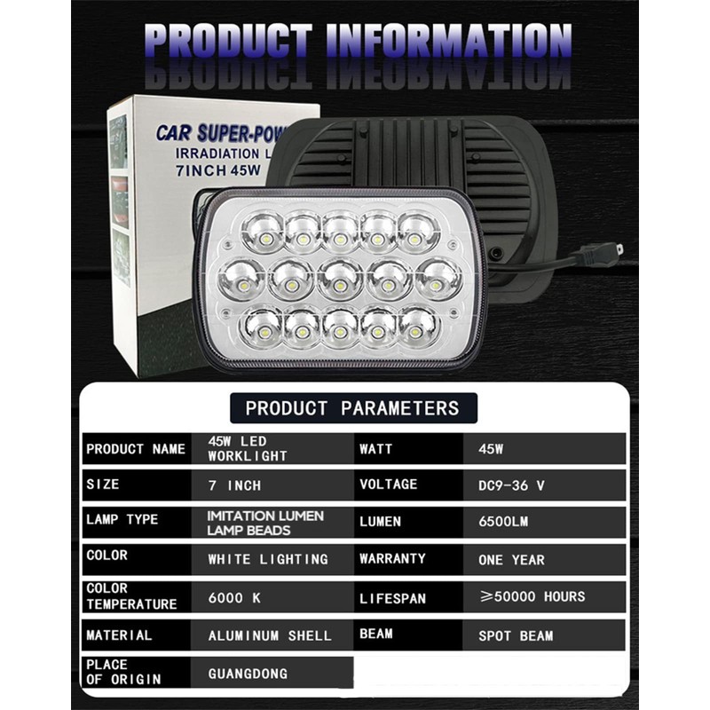 2PCS 7x6 5x7 H6054 LED Headlights High Low Beam Sealed