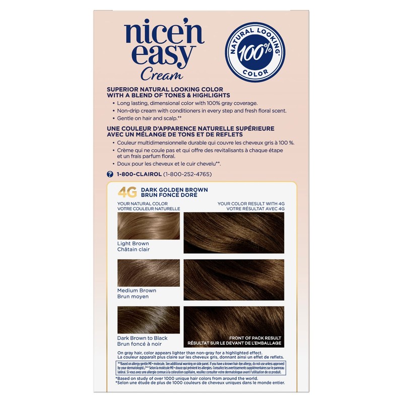 Clairol Nice'n Easy Permanent Hair Dye, 4G Dark Golden Brown