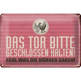 Tin Sign 30 x 20 cm – Made in Germany – Chicken Coop Gate Closed Keep Chickens Metal Decorative Tin Sign