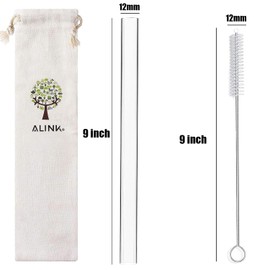 ALINK Reusable Clear Boba Straws, 10 in x 12 mm Jumbo Tritan Hard Plastic Smoothie Straws, Individually Wrapped, Pack of 4 with Cleaning Brush and Carrying Case