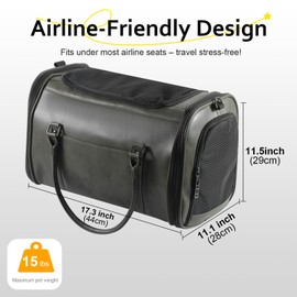Johomviin Stylish Leather Pet Carrier for Small Dogs and Cats Up to 15 lbs, Airline Approved Lightweight Travel Tote with Breathable Mesh and Shoulder Strap Green