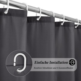 EurCross Narrow Shower Curtain 100 x 200 cm, Grey, Textile Fabric Shower Curtain, Bath Curtain, Waterproof Anti-Mould Washable and Quick-Drying, Dark Grey Shower Curtain with 6 Rings