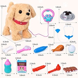 Peluche Electrónico, Juguete de Perros Que Camina, Ladra, Mueve la Cola, Marrón, Cachorro Caminando y ladrando,Repite lo Que Dices, Regalos para Niños
