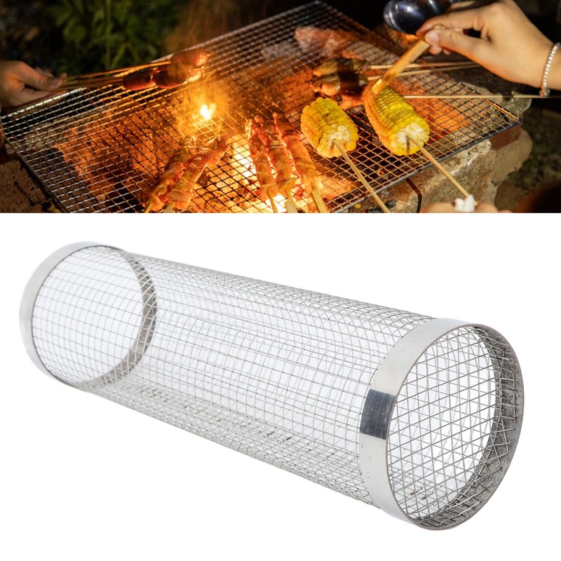 Barbecue Grilling Basket Cylinder Shaped Mesh Wire 304 Stainless Steel