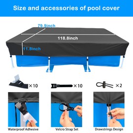 118x79 inch Rectangular Pool Cover 10 x 6 Rectangle Pool Cover 9.8' Pool Cover 9x6 with Drawstring Design Dustproof Waterproof 9.8 ft x 6.6 ft Rectangle Frame Pool Covers for Above Ground Pool