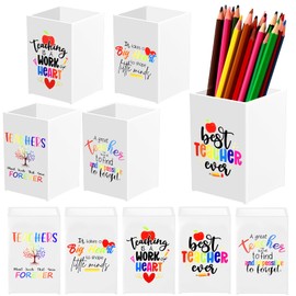 Cholemy 10 Pack Teacher Appreciation Gifts Bulk Pencil Holders Acrylic Pen Holder Desk Organizer Pencil Cup Containers for School Office Home Supplies Christmas Gifts (White)