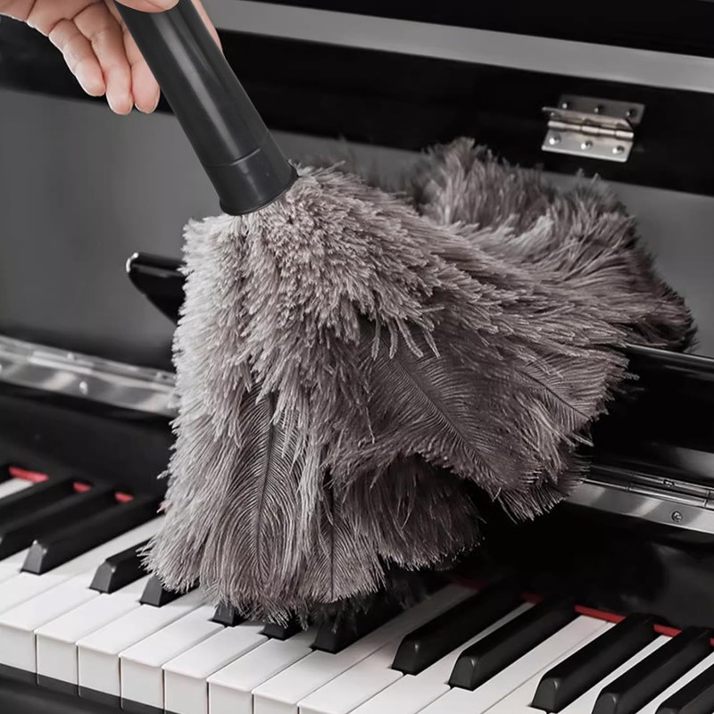 Retractable Feather Duster-Genuine Ostrich Feathers,Anti-Static,Reusable Eco-Friendly Handheld Cleaning for Keyboard,Home,Car,Office(10