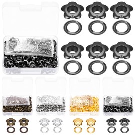 Glarks 200pcs 5mm(3/16in) Flower Eyelets Grommet Set, Gun Black Metal Flowers Eyelets for Shoe Eyelets, Belt, Bags and Other Leather Project