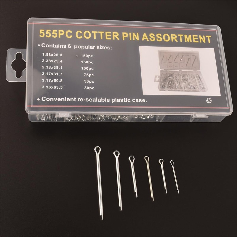 555Pcs Cotter Pin Assortment Set Assorted Clip Key Fastening Pin