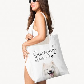 ZYQFN Samoyed Mama Canvas Tote Bag for Women, Dogs Lover Gift for Dog Mom, Birthday Christmas Cute Samoyed Gifts For Women, Tote Bag for Work College Travel. (088)