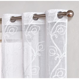 Embroidered Sheer Curtains Curtains for Bedroom Non Black Out Curtains Room Decor Floral Linen Curtains Bedroom Curtains Grommet Curtains 63 Inches Long 38 Inch Set of 2 Curtains Panels in White
