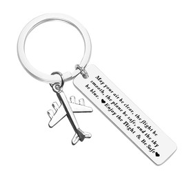 Pilot Gift Fly Safe Keychain Flight Attendant Traveling Gifts May Your Air Be Clear The Flight Be Smooth The Plane Keep Safe Keyring Birthday Christmas Jewelry Gift for Airplane passenger Aviation