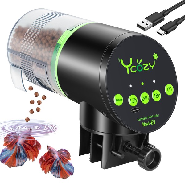 Ycozy Automatic Fish Feeder Rechargeable with USB Cable Moisture-Proof Intelligent