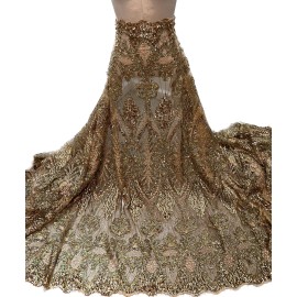 wowfabric4less123 Gold Holographic Iridescent Sequin Embroidered Lace fabric 50” Width 1 Yard