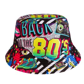 MILAKOO 80s Bucket Hat for Men Women Funny Retro Party Hat Vintage Print Fisherman Hat Unisex Reversible Portable Hat for Disco Hip Hop Outdoor, A1: Retro 80s