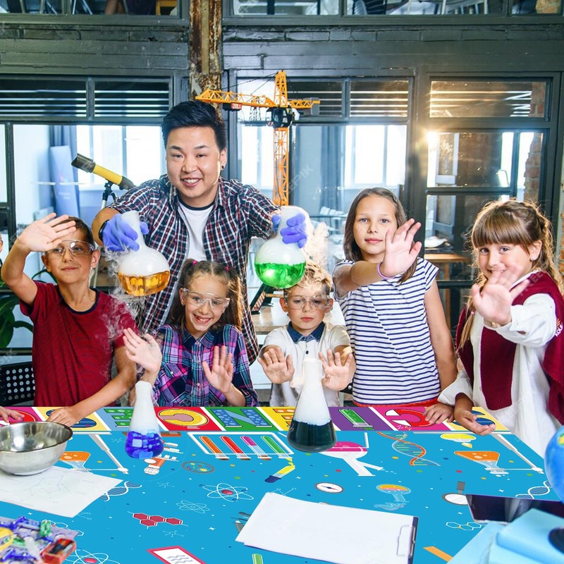 Inspireyee 4 Pieces Science Party Tablecloth Decorations Crazy Scientist Theme