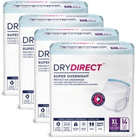 Dry Direct Super Overnight Underwear, Soft Cloth-Like Adult Diapers, Overnight Disposable Incontinence Protection - X-Large (Case of 56)