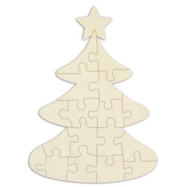 Wooden Puzzle Christmas Tree Design and Decorate Yourself – 18 Pieces, Approx. 29 x 21 cm – Empty Blank Puzzle "Christmas Tree" Made of Wood with Puzzle Template