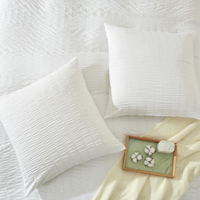 YASMENG Seersucker Duvet Cover 140 x 200 cm White Striped