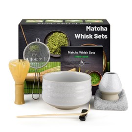 7 Pieces Japanese Matcha Ceremony Kit, Resin Matcha Beater, Matcha Bowl, Bamboo Scoop, Strainer, Tea Towel, Whisk Holder, Complete Matcha Set, Bright White