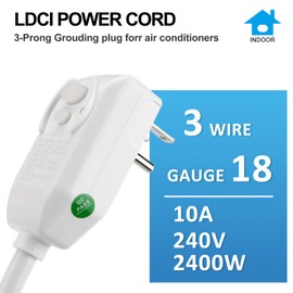 Baomain 7.5Ft LCDI AC Power Cord 240V 10A 2400W, NEMA 6-15P Plug, UL Listed White