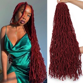 ZRQ Burgundy 36 Inch New Faux Locs Crochet Hair 3Packs Pre-Looped Soft Locs Crochet Braids Hair Goddess Locs Hair Dreadlocs Afro Roots Synthetic Hair Extensions (36 Inch, bug#)