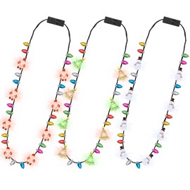 3PCS Light Up Christmas Necklace, 3 Glow Modes Multicolor Xmas Accessories, 3 Kinds of Party Favors, Santa Claus Snowman Tree Designs, Xmas Light Decorations for Ugly Sweater Festive Party Supplies