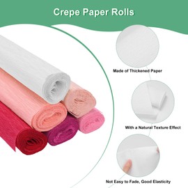 M METERXITY 4-Pack Crepe Paper Rolls, 8.2ft x 20"(LxW) Soft Paper Streamer Sheet, Decorative Craft Streamer, Wide Crepe Paper Sheets for DIY [White, Pink, Peach Red, Red]