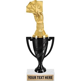 Crown Awards Cribbage Award Trophies, 10" Black Swirl Cup Trophy with Cribbage Hand Figure, Engraving Included