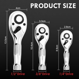 CCLIFE Reversible Ratchet Set Mini Ratchet 3-Piece 1/2 1/4 3/8 Inch Fine-Toothed Ratchet with 72 Teeth Made of CrV Steel