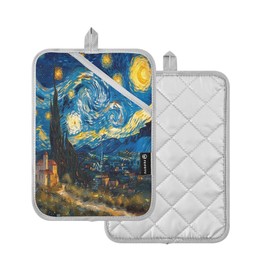 JUMBEAR Van Gogh Style Starry Sky Diagram Pot Holder Set with Pocket for Kitchen,Heat Resistant Potholder Kitchen Oven Mitts Hot Pads Trivet for Baking Cooking 7''x9''