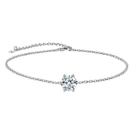 Suplight Sterling Silver Anklet Cubic Zirconia CZ April Birthstone Crystal Anklets for Women Waterproof