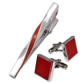 Tabarat Kts-007 Men's Tie Clip Cuff Set, Twist Genuine Leather, Brass, Made in Japan, Twist, 10 Colors Available