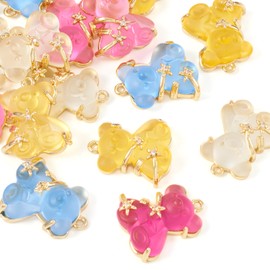 Bestewelry 16pcs Resin Bear Pendants Cute Gummy Bear Charms Cartoon Bear Charms with Rhinestone for Necklace Jewellery Making Keychain Crafts