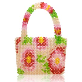 LUNIQO Womens Luxury Flower Beaded Handbag Handmade Acrylic Tote Bags for Wedding Party Fancy Purse with Top Handle, Flowers, One Size