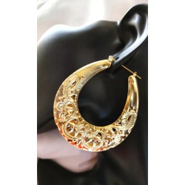 Unbranded OVAL HOOP EARRINGS FILIGREE HOOP EARRINGS GOLD TONE 3 INCH