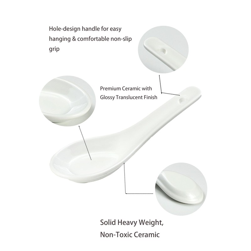 Asian Soup Spoons, 6-Piece White Ceramic Set