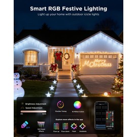 Brightown Smart Icicle Lights for Outside - 31.2ft with 20 Tubes 100 LED Color Changing Icicle Christmas Lights Decoration - APP Controlled RGB Customize Display DIY Dynamic Lighting Effect