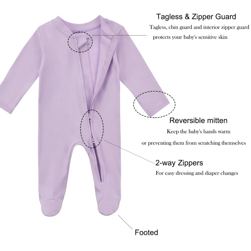 Aablexema Baby Organic Cotton Footed Pajamas Zip Up Preemie Newborn