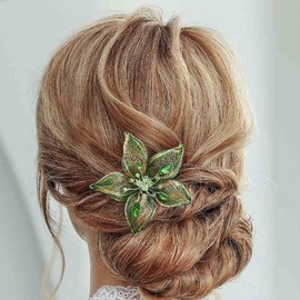 Casdre Flower Bride Wedding Hair Comb Silver Green Rhinestone Bridal Hair Piece Crystal Evening Party Hair Accessories for Women and Girls