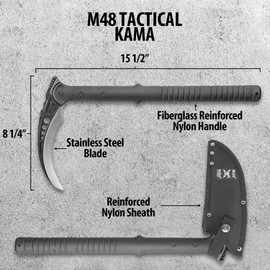 M48 Tactical Kama with Sheath | Farming Sickle | Stainless Steel Blade | Fiberglass Reinforced Handle | Sheath Included | 15.5" Overall Length