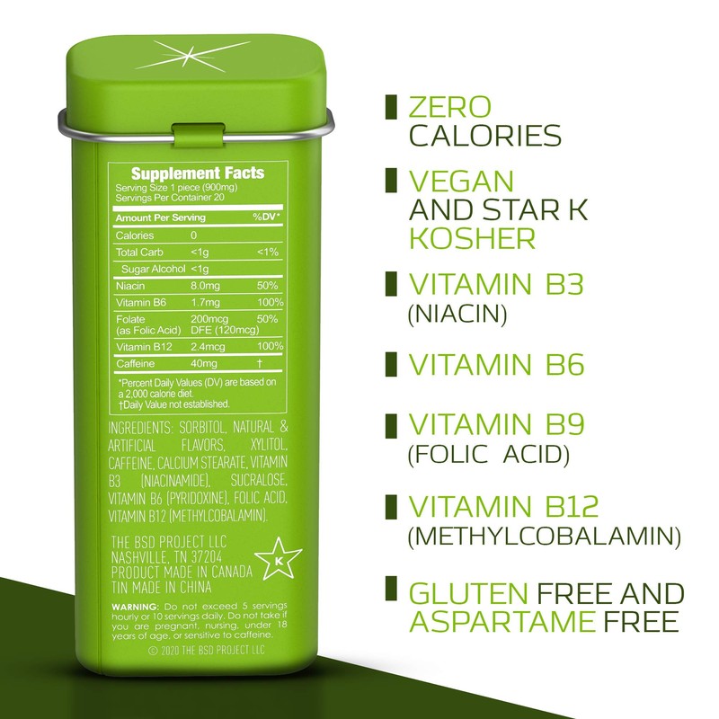 Viter Energy 40mg Caffeine Mints - Sugar Free, B Vitamins,