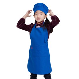 ALIPOBO Kids Apron and Chef Hat Set, Children's Adjustable Bib Apron with 2 Pockets. Cute Boys Girls Kitchen Apron for Cooking, Baking, Painting, Training Wear (2-5 Year, Blue)