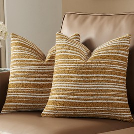 AmHoo Pack of 2 Textured Boucle Throw Pillow Covers Accent Striped Cozy Soft Decorative Couch Cushion Case for Chair Sofa Bedroom Living Room Home Decor 20 x 20-Inch Nugget Gold