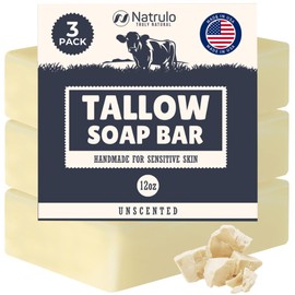 Beef Tallow Soap Bar – All-Natural Grass-Fed Tallow Soap | Unscented, Moisturizing Face & Body Wash | Soothes Eczema, Dry & Sensitive Skin | Handcrafted for Adults & Kids, Made in USA
